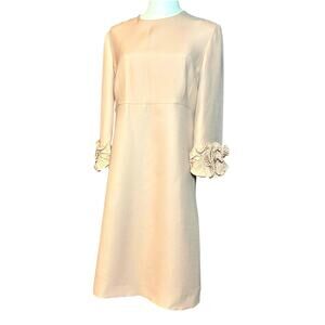 Auth Valentino A Line Dress Pink 44 Wool Silk Ruffle Sleeve Coquette Luxury Glam